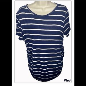 Olivia Blu Women’s Horizontal Striped Top Shirt XL Navy Blue White Soft Knit
